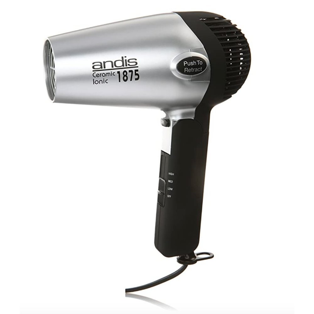 Andis 80020 1875-Watt Fold-N-Go Ionic Hair Dryer, Silver/Black